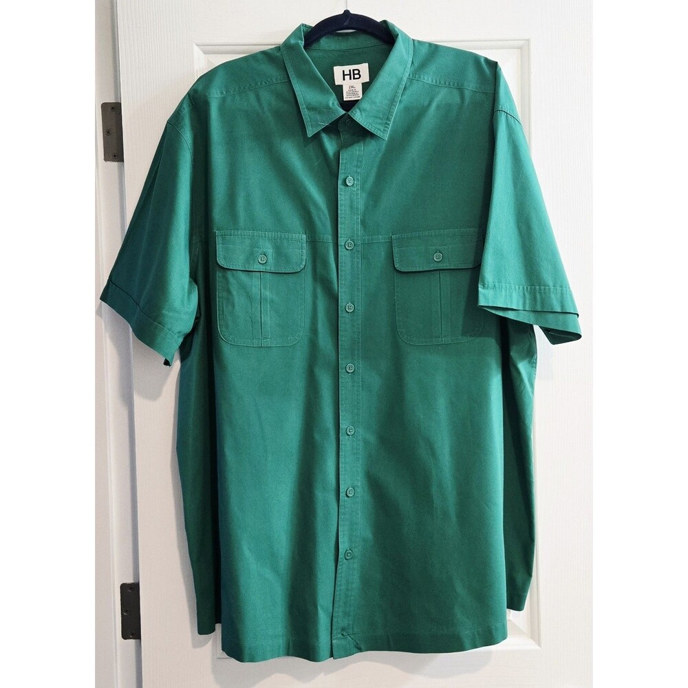 HB Harbor Bay 2XL Shirt Short Sleeve Button Down Solid Vibrant Emerald Green